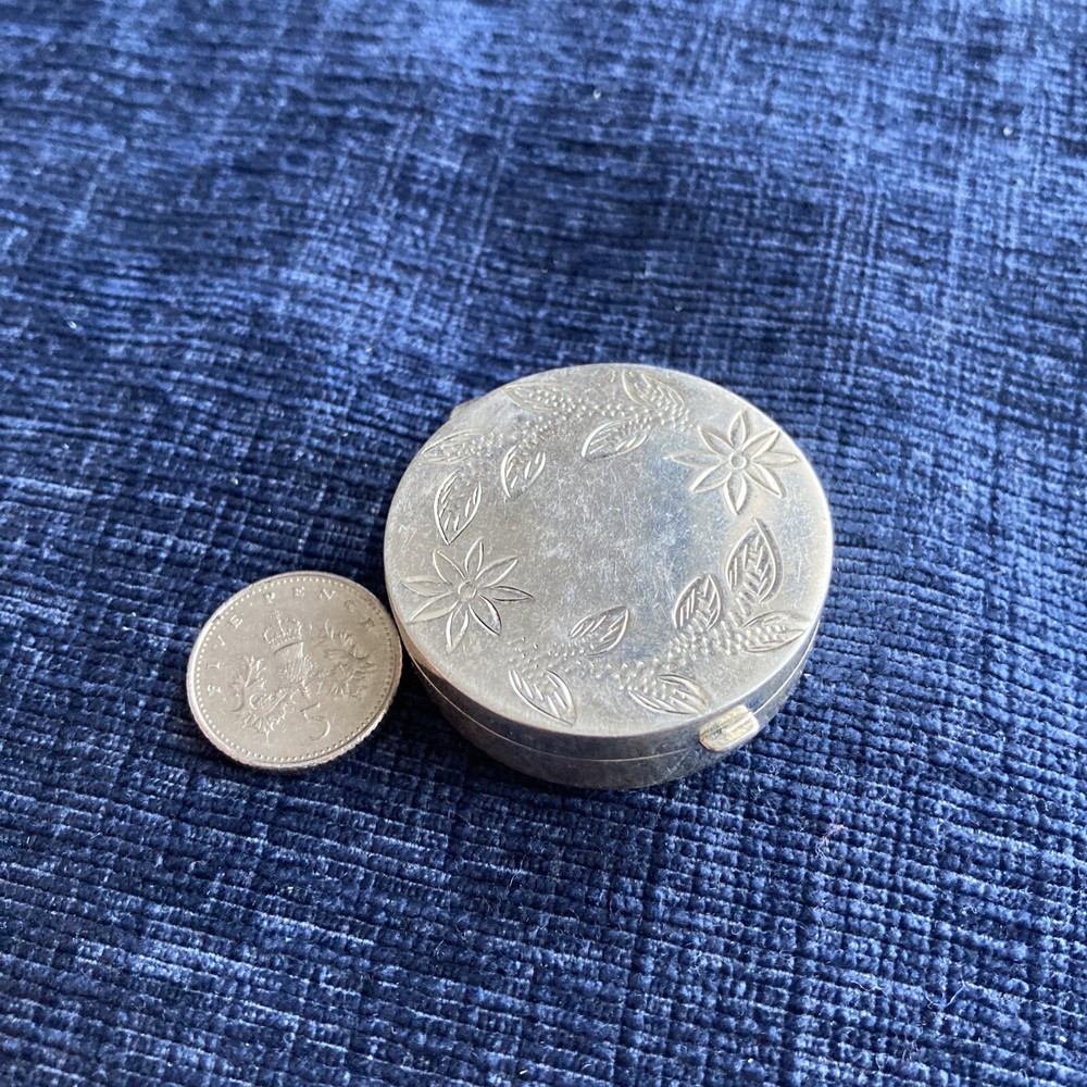 Vintage sterling silver floral pill box