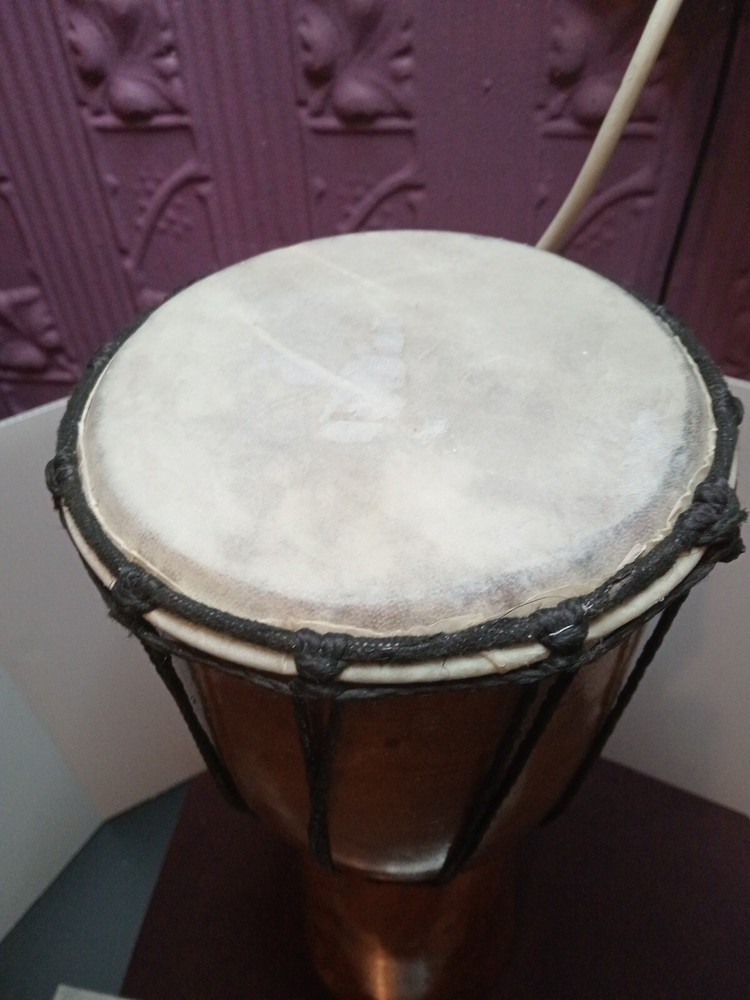 39cm Authentic DJEMBE BONGO DRUM CARVED FROM SOLID WOOD GOAT SKIN