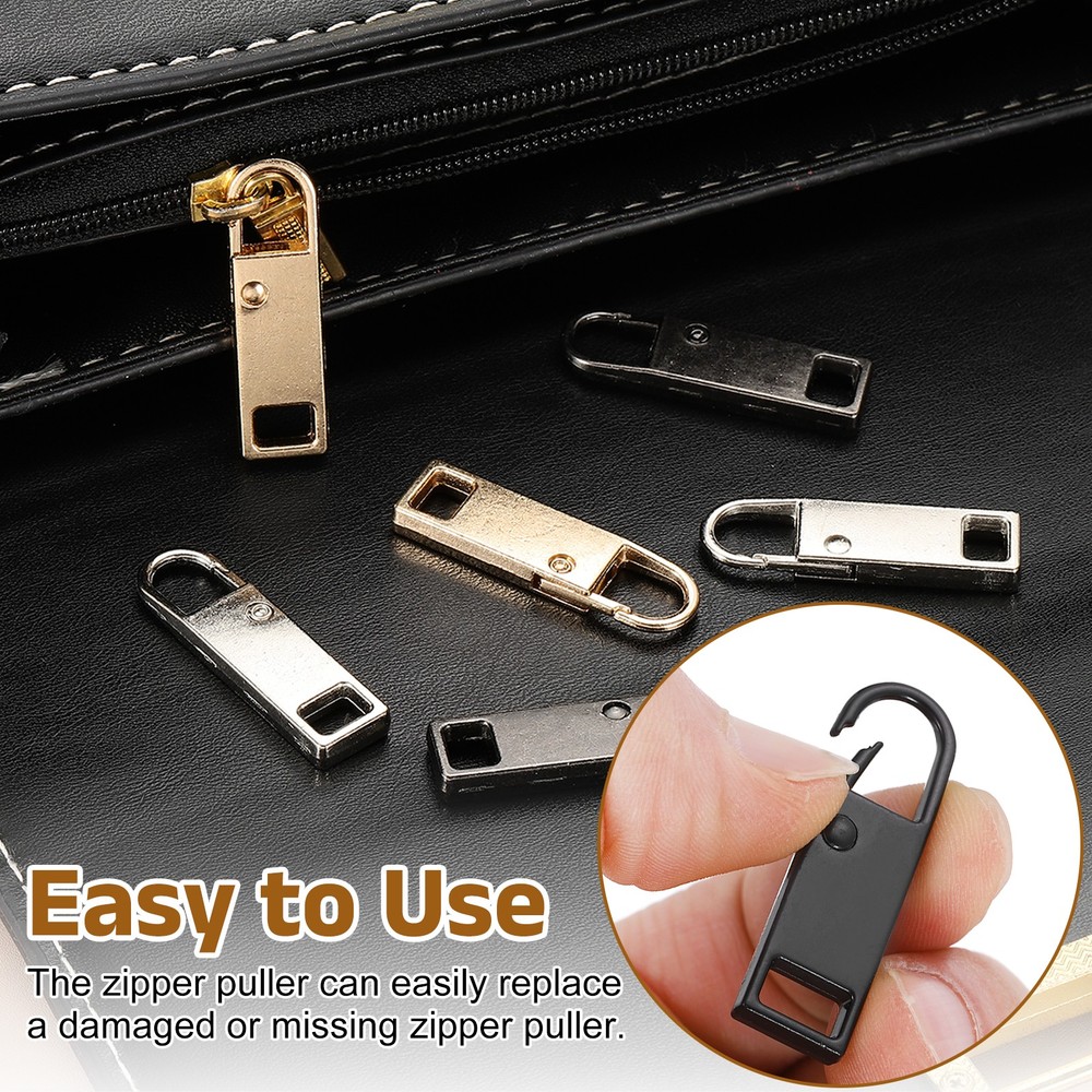 8Pcs Zipper Pull Replacement, Zinc Alloy Zipper Pull Tabs Fixer Zippers, Black