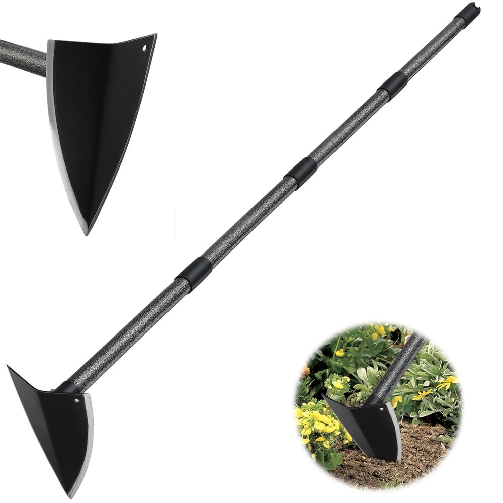 Hoe Garden Tool, Triangle Hoe Gardening Weeding Tool, 60" Long Handle Heavy D...