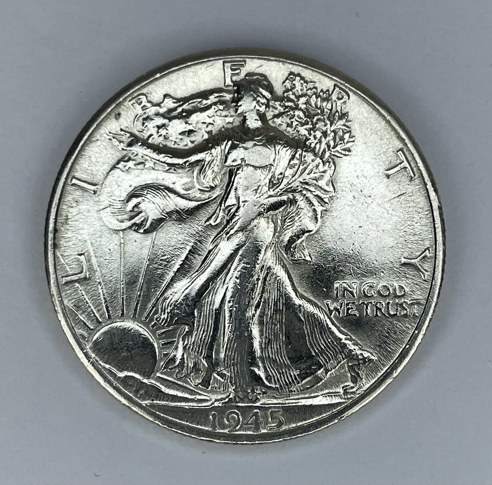 1945-D Walking Liberty Half Dollar, 90% Silver Coin Cleaned