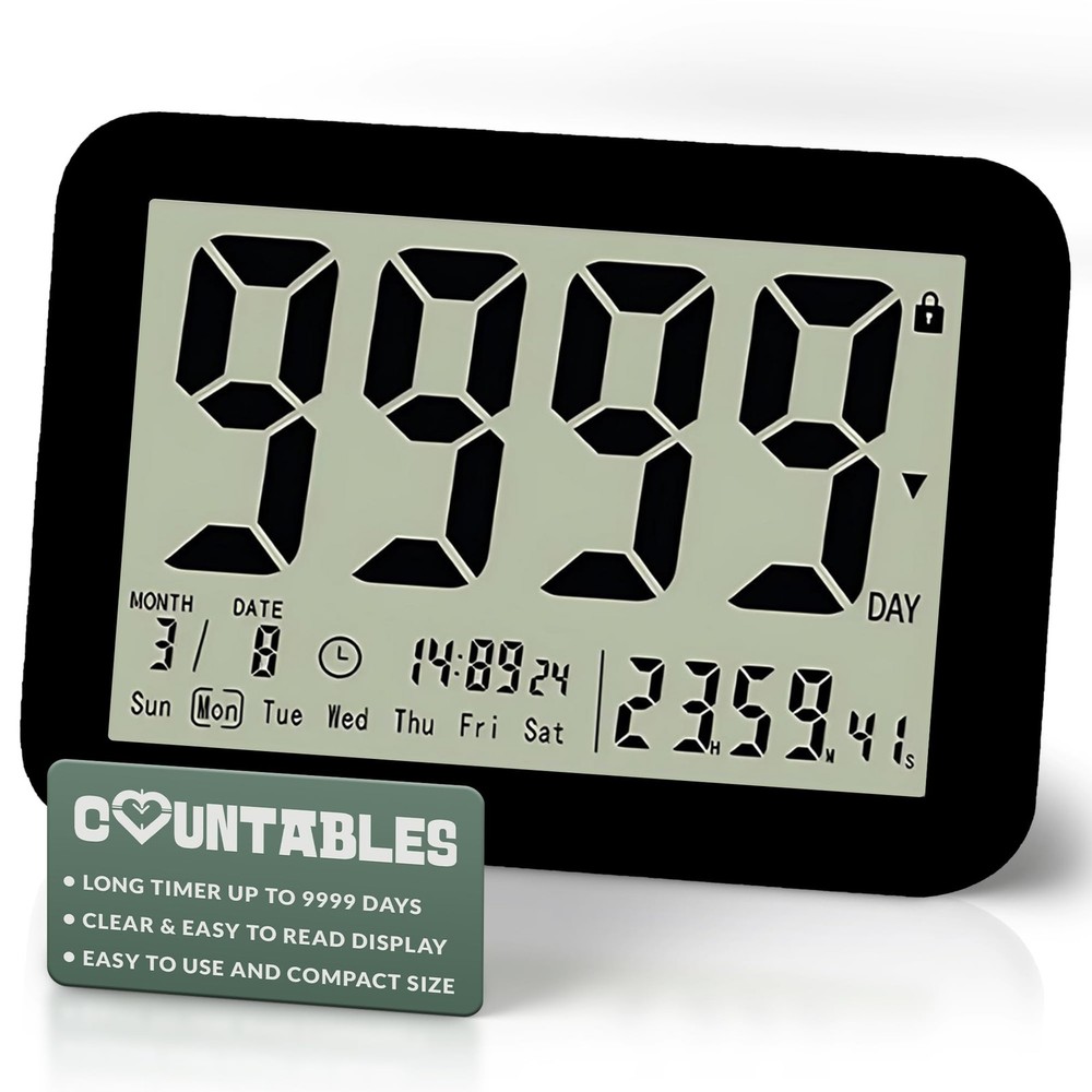 9999 Days Countdown Clock - Reusable Count Down Timer - Large Display LCD Dig