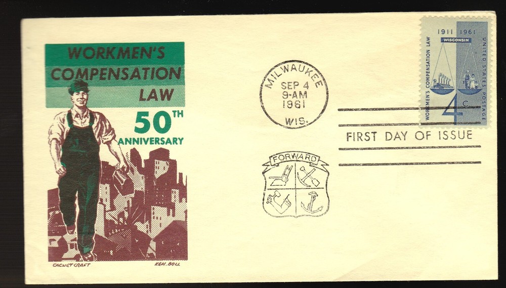 WORKMEN'S COMPENSATION #1186 FIRST DAY COVER 1961 CACHET CRAFT CACHET FDC