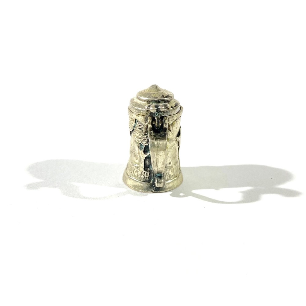 vintage solid silver beer mug miniature , hallmarked italian figurine