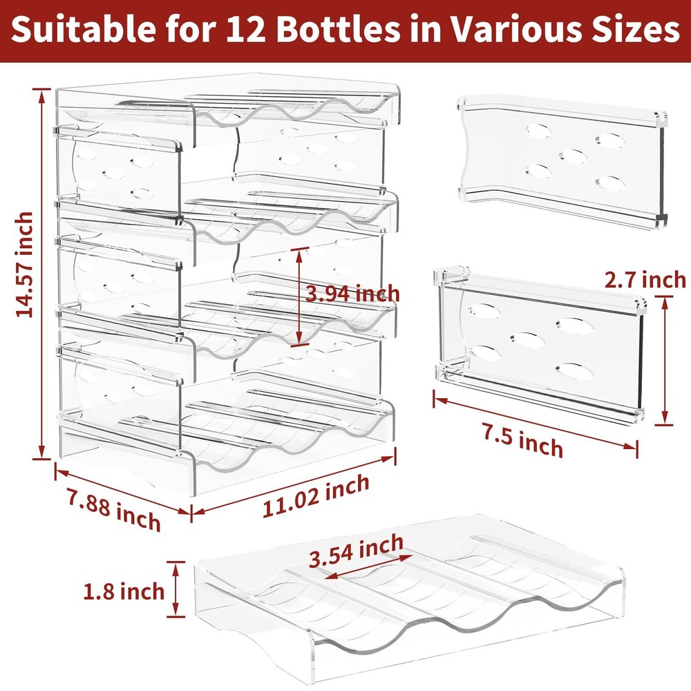 Wine Rack-4 Pack Stackable Wine Rack for 12 BottlesWine Rack for Inside Cabin...