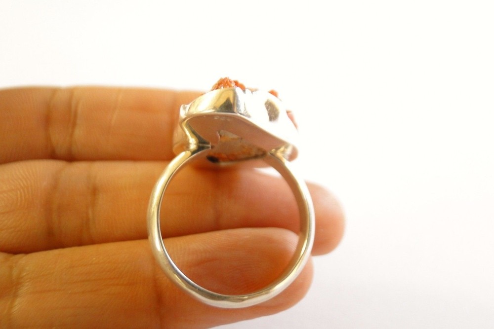 Moroccan Red Vanadinite Crystal 925 Sterling Silver Ring Size 9