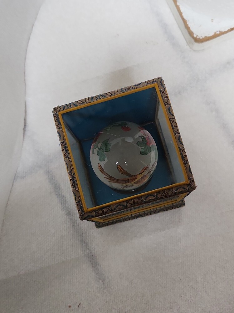 Reverse Painted Glass Egg With 2 Birds In The Bush