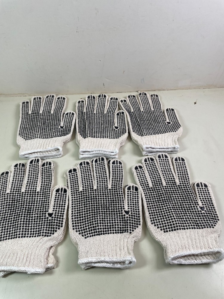 Dotted String Knit Gloves Both Sides Black PVC Dots (12 Pairs) Gloves L