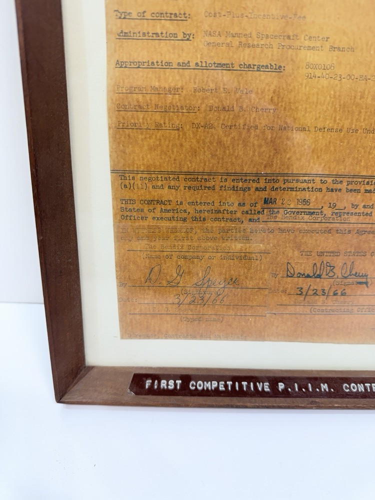 ORIGINAL NASA APOLLO CONTRACT With BENDIX CORP dated 1966 APOLLO LUNER SPACE ✅📝