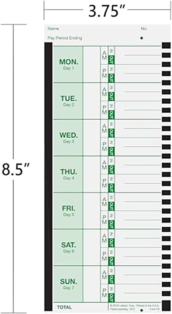 Weekly Employee Time Card Pack, 100 Count E8 Thermal Print Timesheets, Single Si