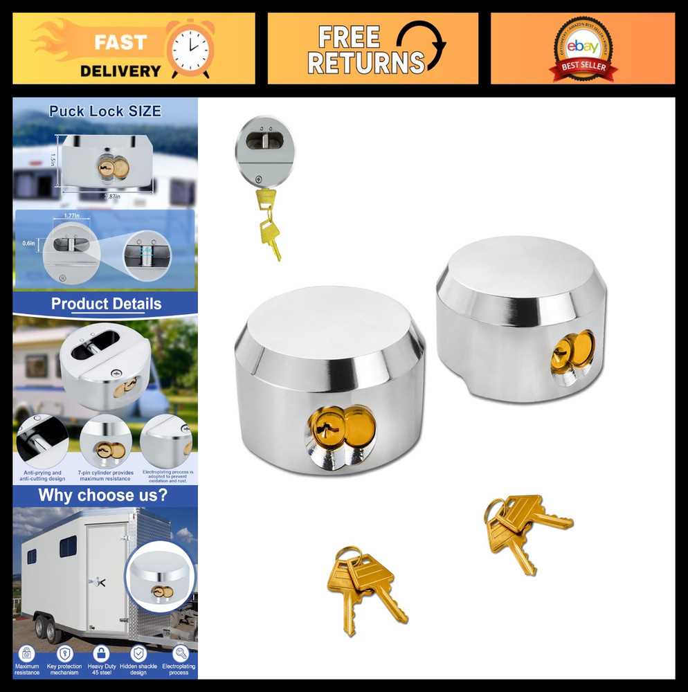 Heavy Duty Hidden Shackle Puck Lock 2-Pack, Secure Padlocks for Trailers, 2-7/8"