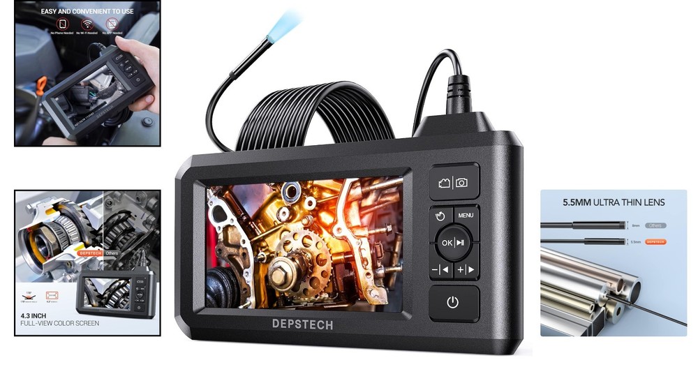 Waterproof 5.5mm Endoscope with 16.5FT Cable & 1080P High-Def Display