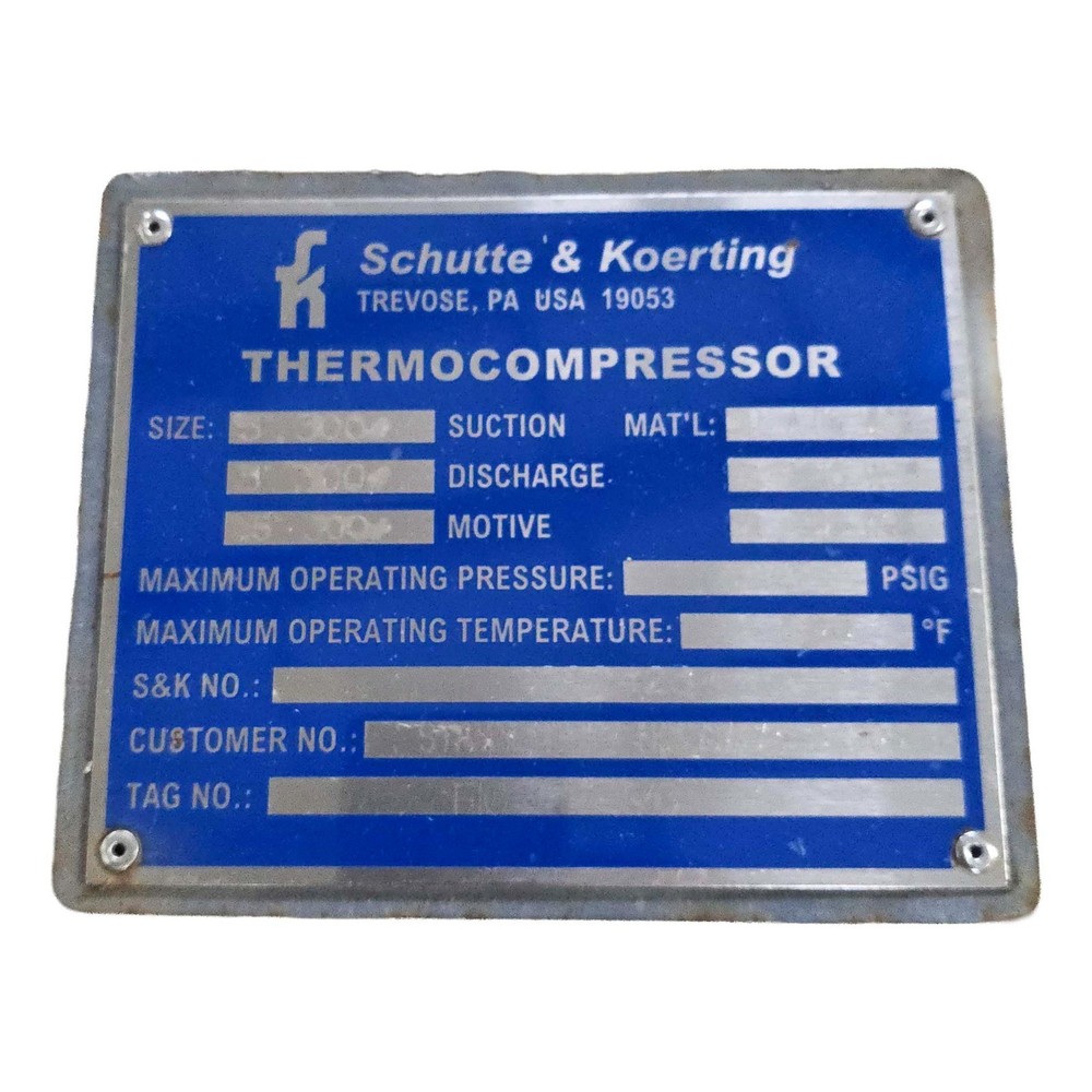 Schutte Koerting 3" Thermocompressor with Fisher Type 667 Actuator