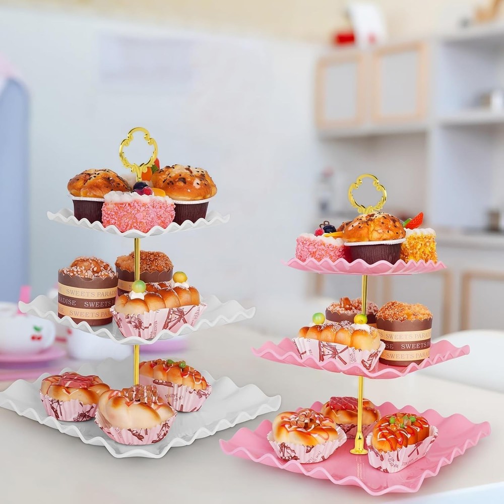 5 Pcs Dessert Table Display Set - 2 Pcs 3-Tier Dessert Display Stands & 3 Pcs Se