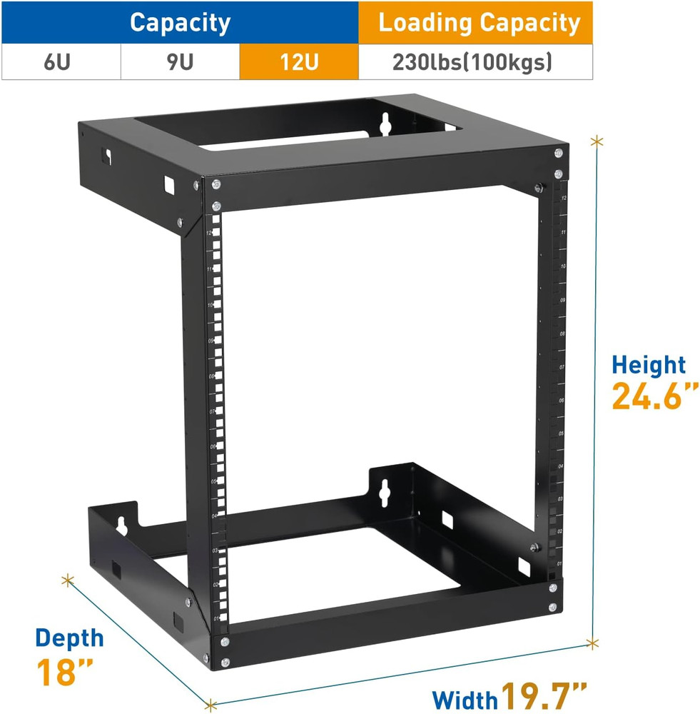 12U Wall Mount Rack Open Frame 19 Inch Server Equipment 2 Post Network Cabinet 1