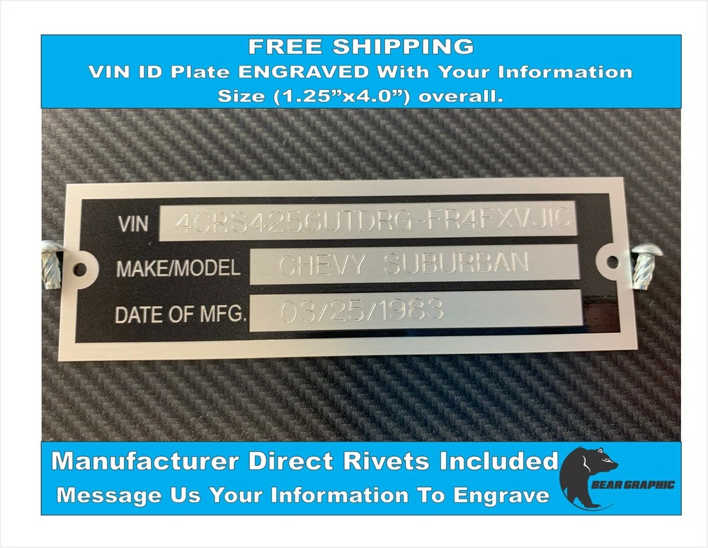 SERIAL NUMBER ID TAG PLATE DATA ENGRAVED WITH INFORMATION FREE SHIP