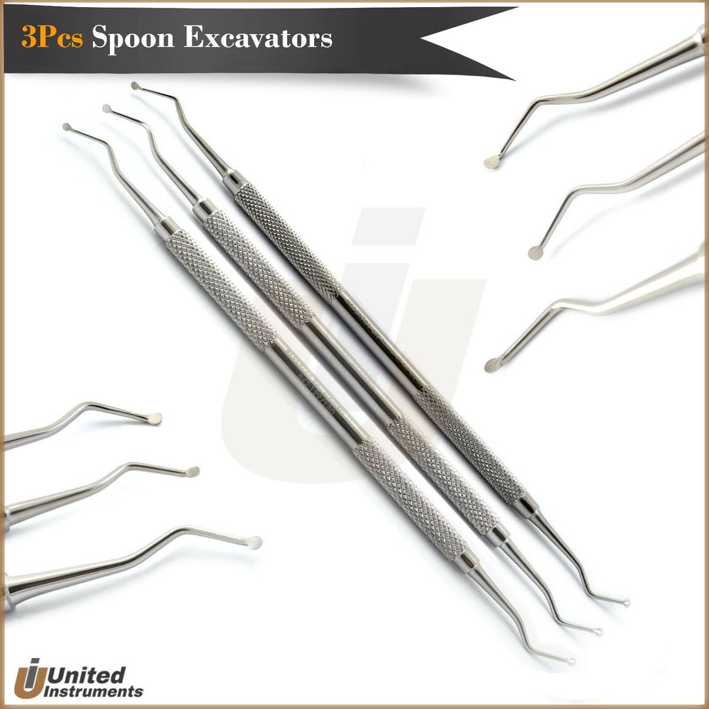 3Pcs Endodontic Spoon Excavators Composite Cavity Carious Double End Instruments