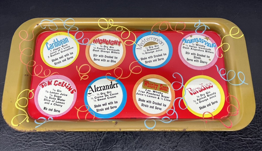 Vtg Barware Tin Serving Tray Caribbean Handiware Liverpool England Mixed Drinks