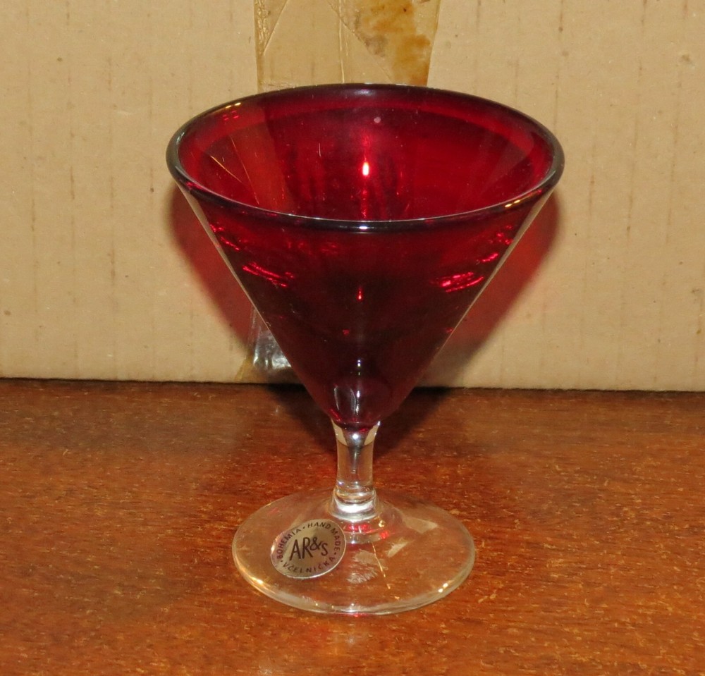6 Ruby Red Martini Cordials Antonin Ruckl NEW in box!!