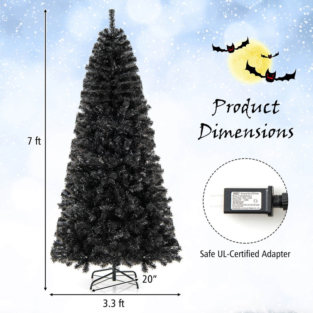 7FT Artificial Halloween Tree w/Bendable Top Section 1050 Branch Tips 340 Lights