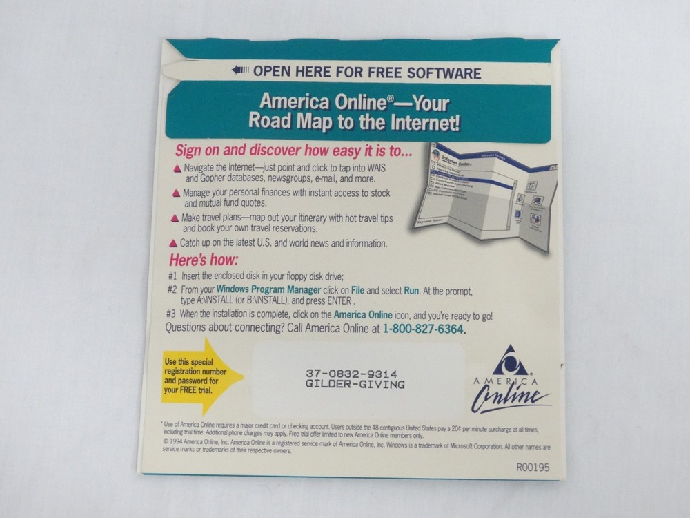 AOL America Online For Windows Version 1.1 Sealed Mailer 3.5” Floppy Disk