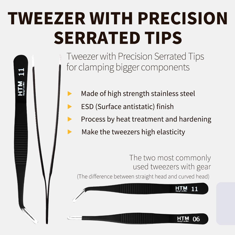 7Pcs Precision Micro Tweezers Set, Anti-Static Stainless Steel, 3 Sharp Pointed