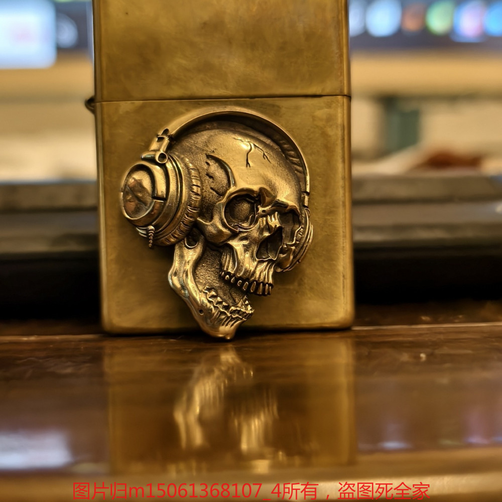 Brass High-Quality Skull Decal Kerosene Lighter (Does Not Include Lighter)