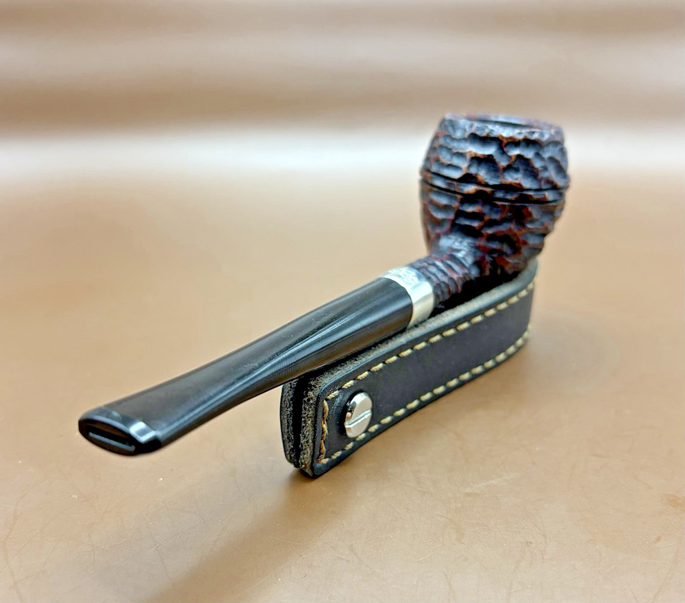 NOS Peterson Junior Rusticated Nickel Mounted Rhodesian Fishtail Pipe Unsmoked