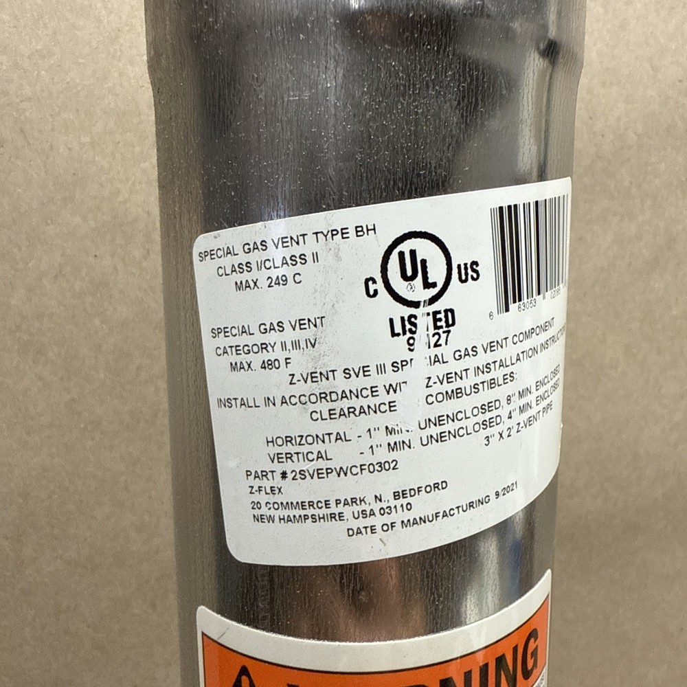 Z-Flex Z-Vent 3" x 2' Stainless Steel Vent Pipe (2SVEPWCF0302)