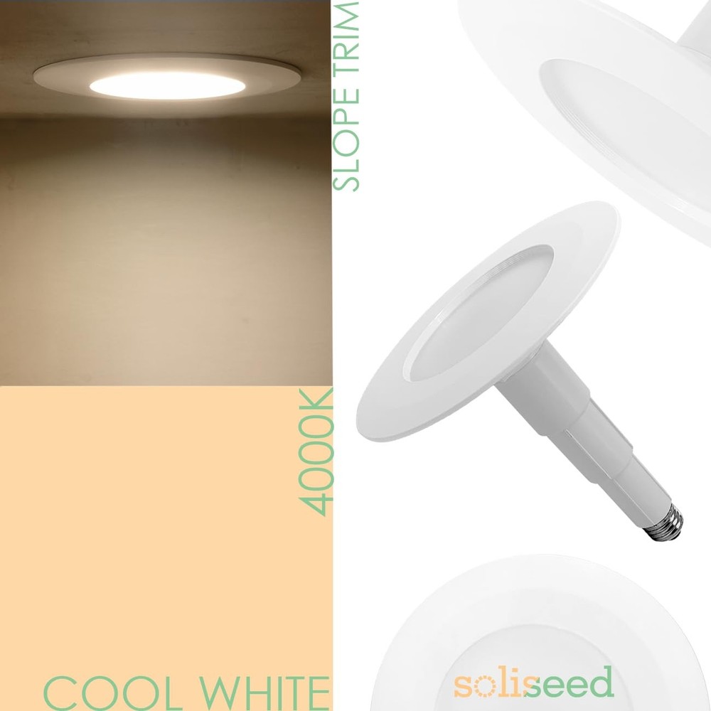 Soliseed 4-Pack 5/6" LED Adjustable Recessed Can Lights, 12W=60W, Dimmable