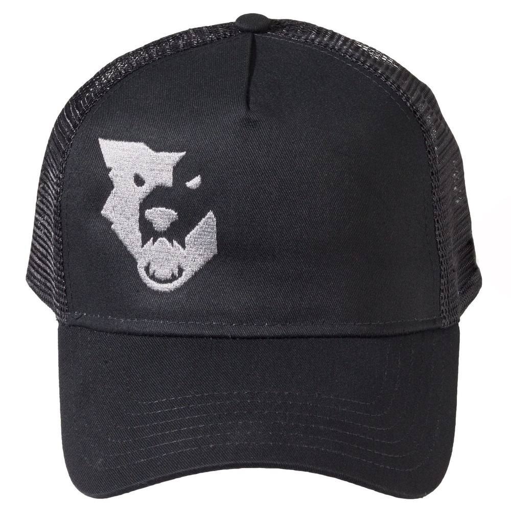 Wolf Tooth Logo Trucker Hat - Mesh Back, Curved Visor, Black Snapback Cap