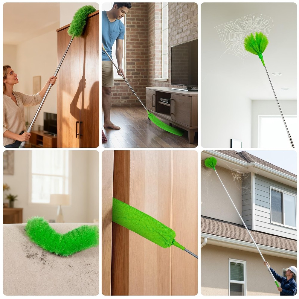 Cobweb Duster with Extension Pole, 3-in-1 Washable Cobweb Duster, Duster with...