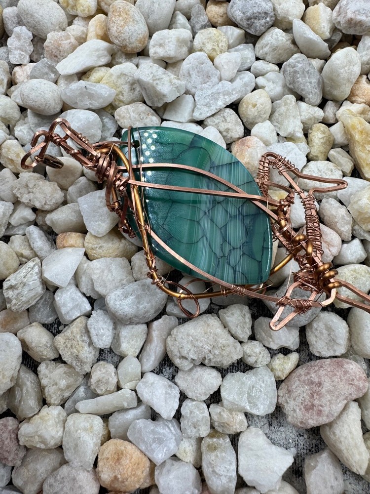 Handmade Wire Wrapped Agate Pendant - Green