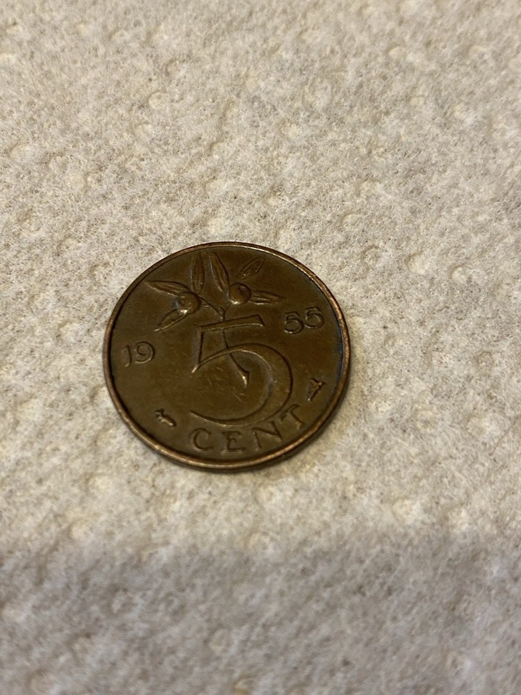 1955 Netherlands 5 Cent 1955 Bronze Coin KM#180