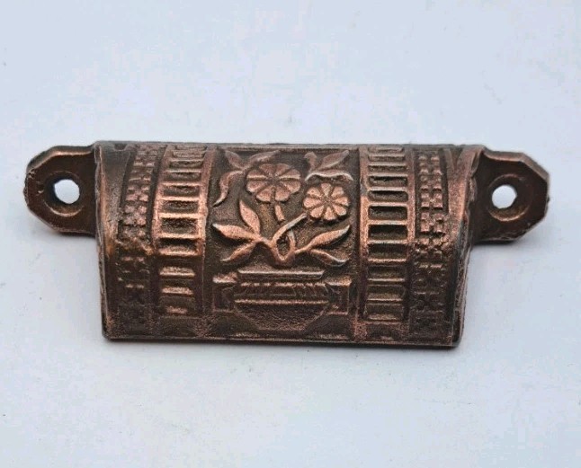 Antique Bin Pull of Flowers Drawer Pull Old Vintage Cast Iron Handle Hardware
