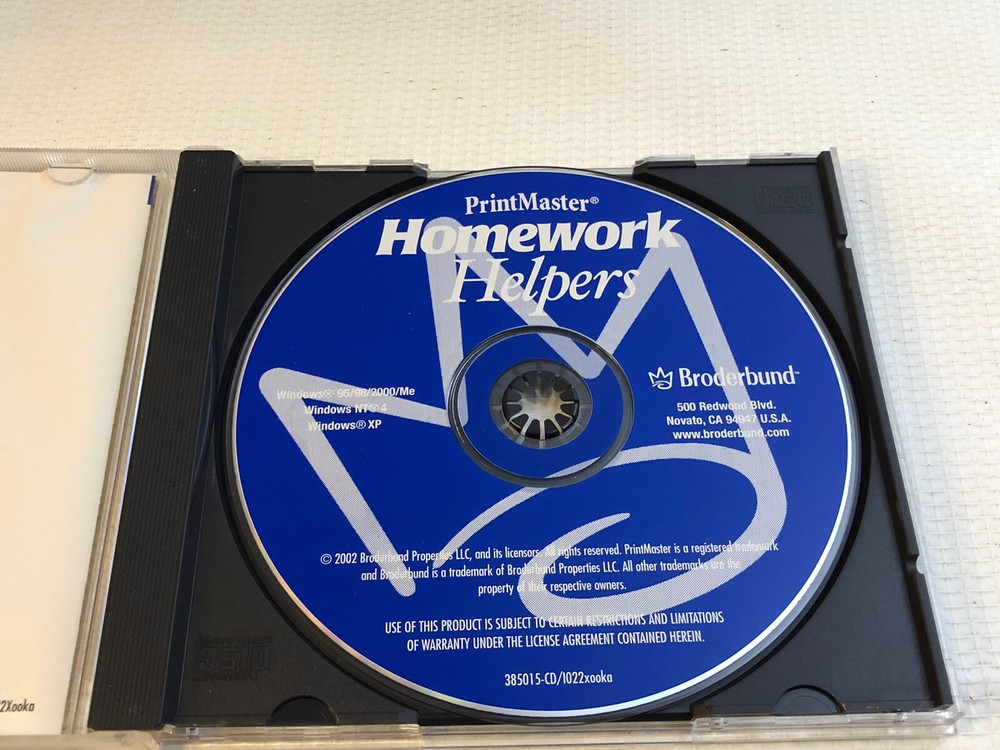 Homework Helpers School Project Software Broderbund PrintMaster CDROM XP 2002 PC