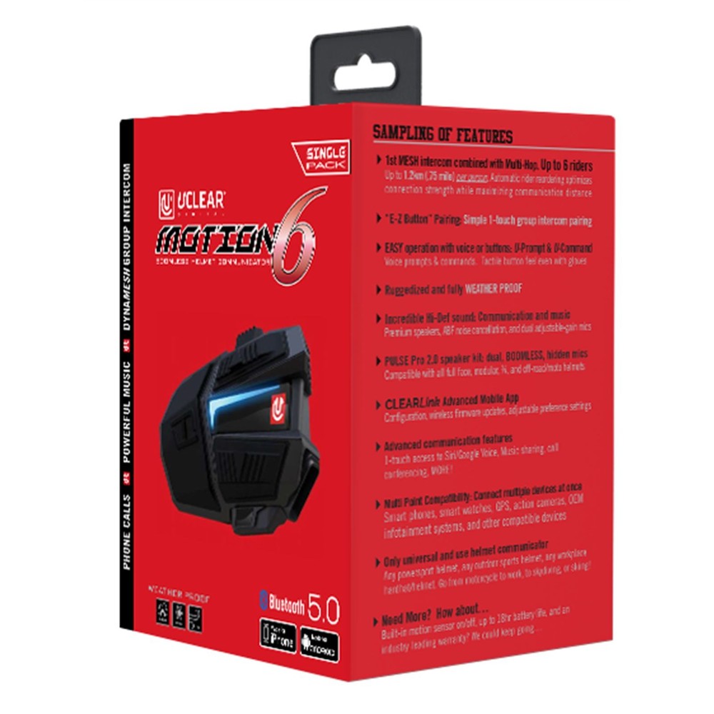 UClear Motion 6 Bluetooth Helmet Audio System - Single Kit 180508
