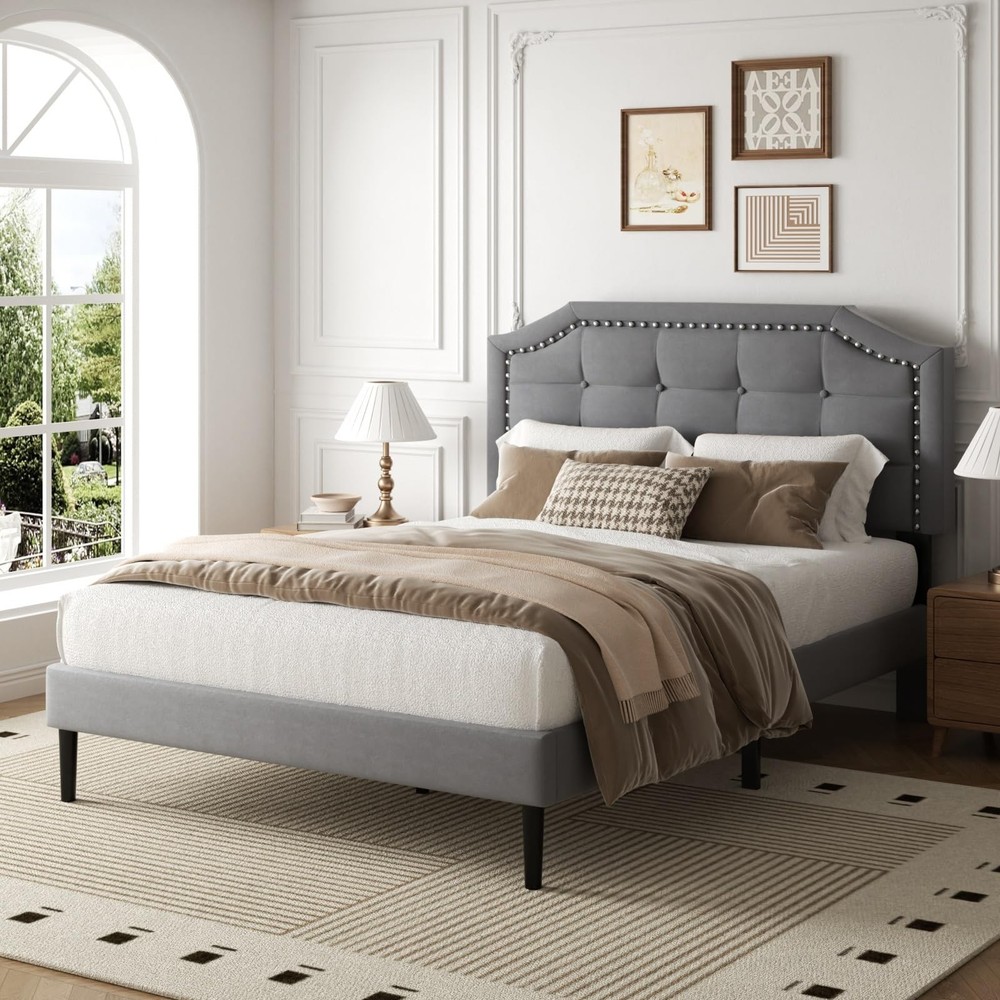 Full Size Bed Frame, Full Size Platform Bed Frame with Upholstered Button Tuf...