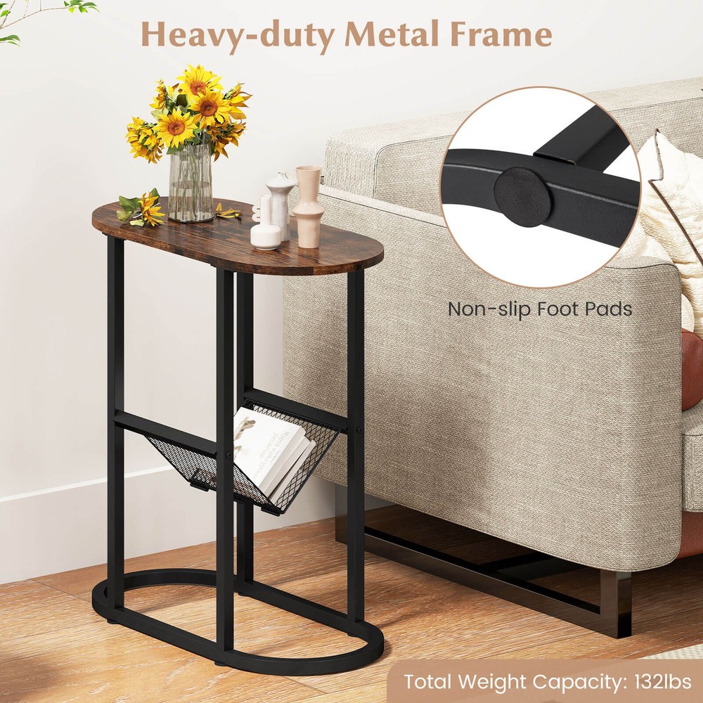 2 PCS Industrial Side Table End Coffee Table Compact Nightstand with Mesh Shelf