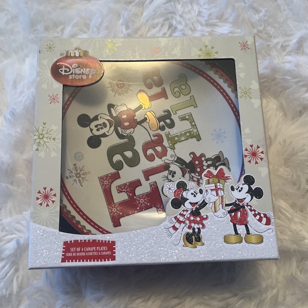 4 Set Bundle~Disney Mickey & Minnie Mouse Christmas Canape Plates Setting *NEW