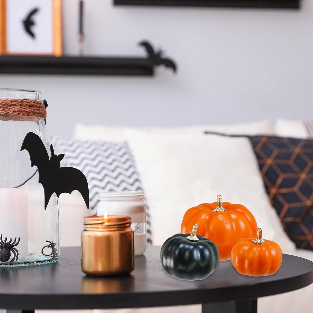 Winlyn 12 Pcs Artificial Orange & Black Pumpkins - Small and