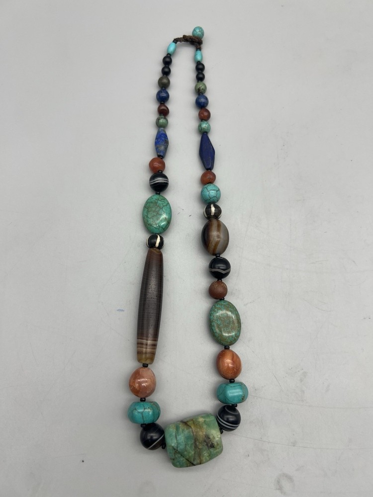 Mix Stone Mala,banded Agate Lapiz Amozonite Vintage Stone String