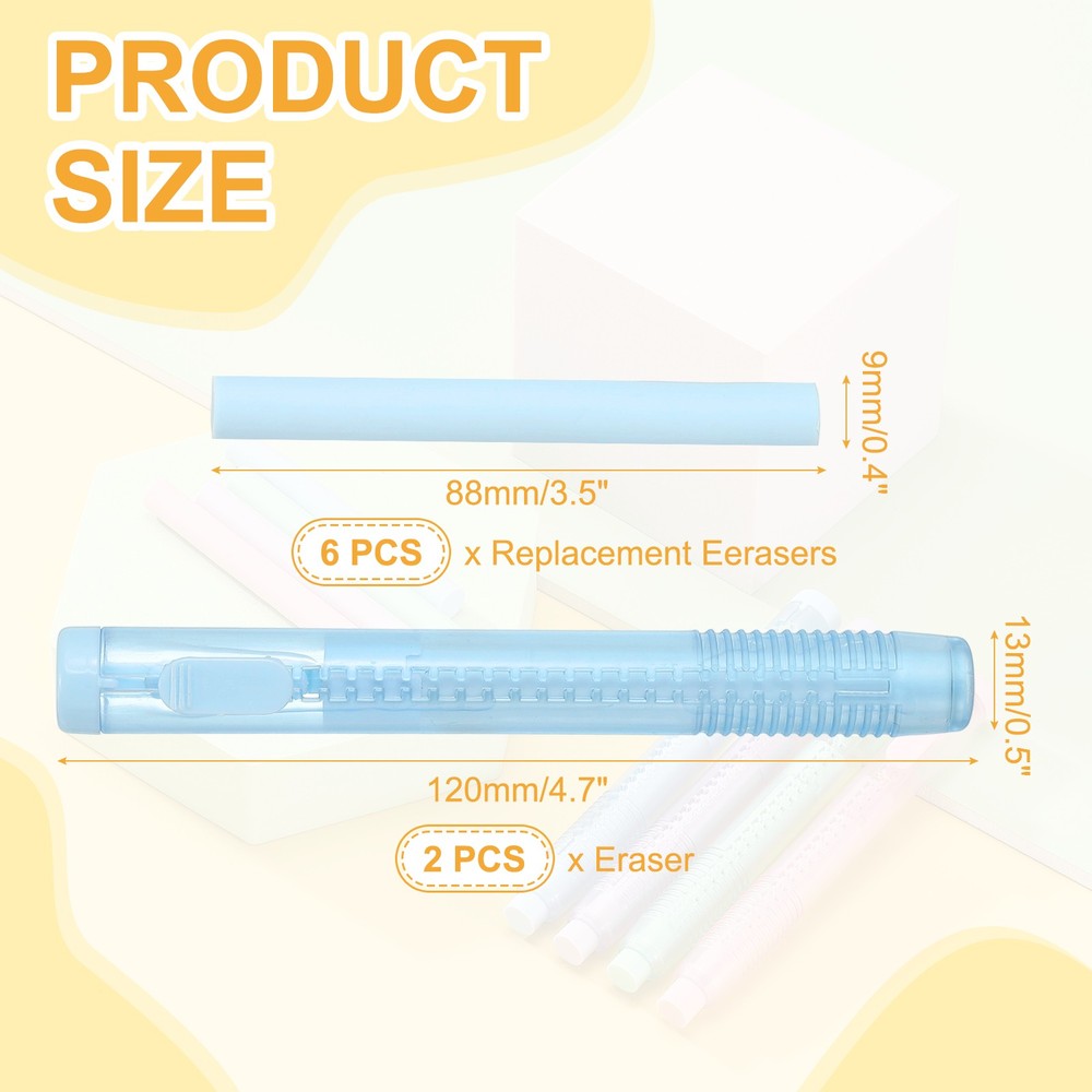 8 Pack Erasers, Pencil Erasers Large Eraser Push Pull Cute Soft, Blue TPE