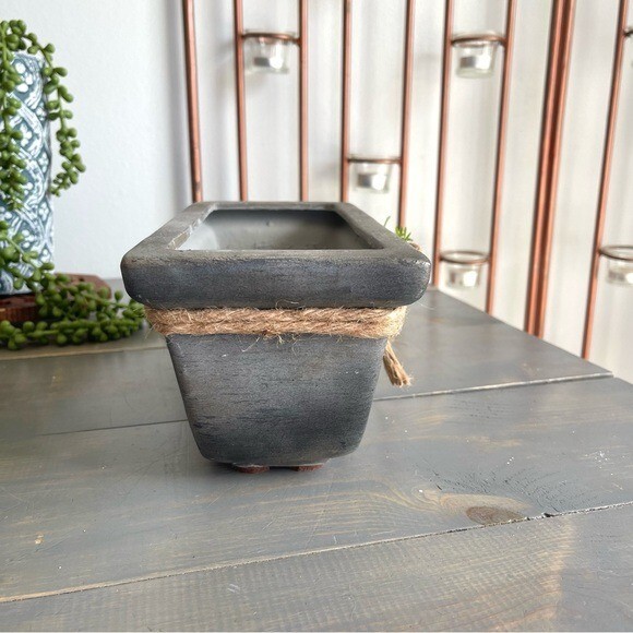 Eclectic Revival Upcycled Hand Painted Rectangular Planter Grey Twine & Greenery
