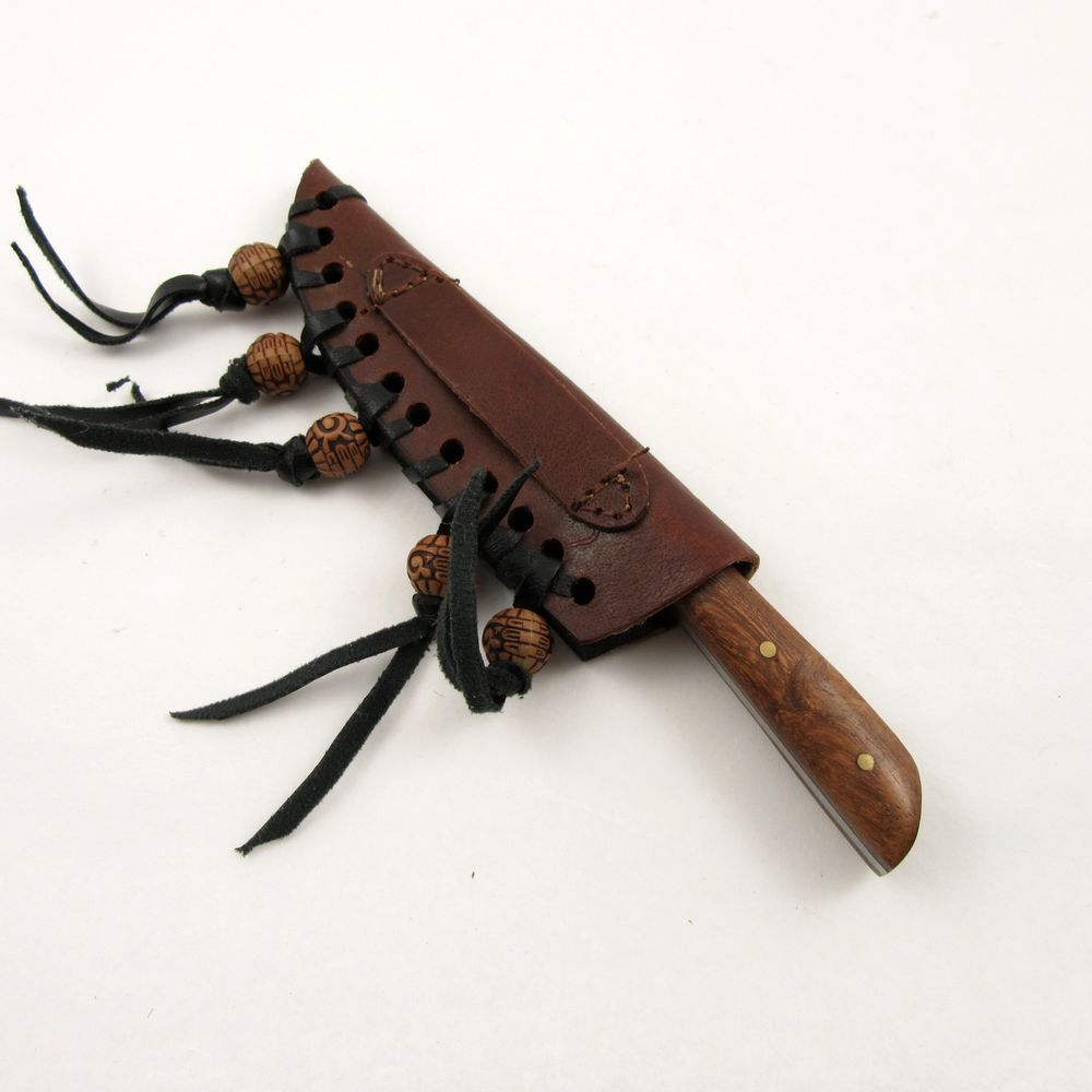 FIXED BLADE HUNTING KNIFE 5.75" Mini Native American Style Patch Leather Sheath