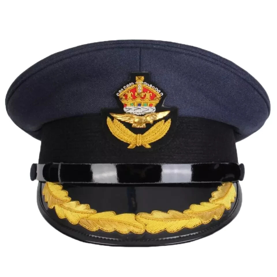 WW2 British RAF Visor Cap/Hat - Group Captain, Black Peak, Cloth Buttons Repro