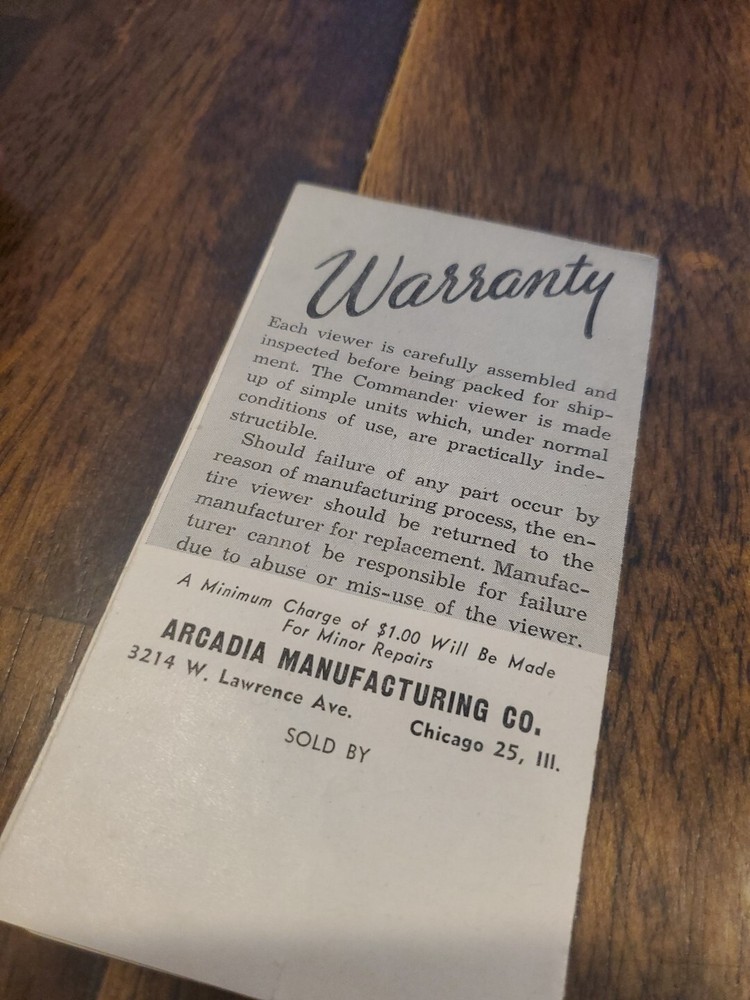 Vintage Arcadia Commander Viewer Pocket-Size Self-Light with Box and Instruction