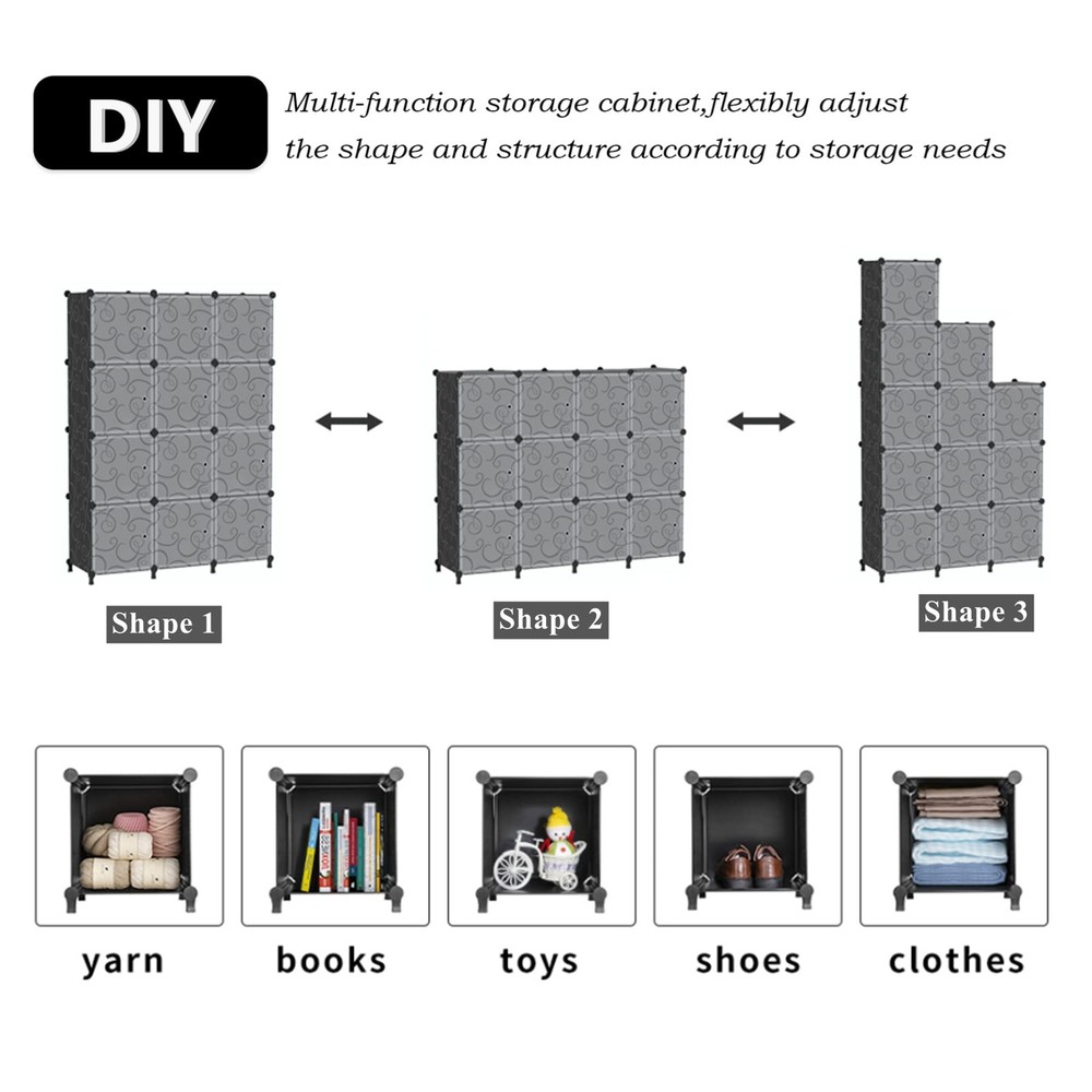 12 Cube Storage Organizer with Doors, DIY Plastic Closet Shelf