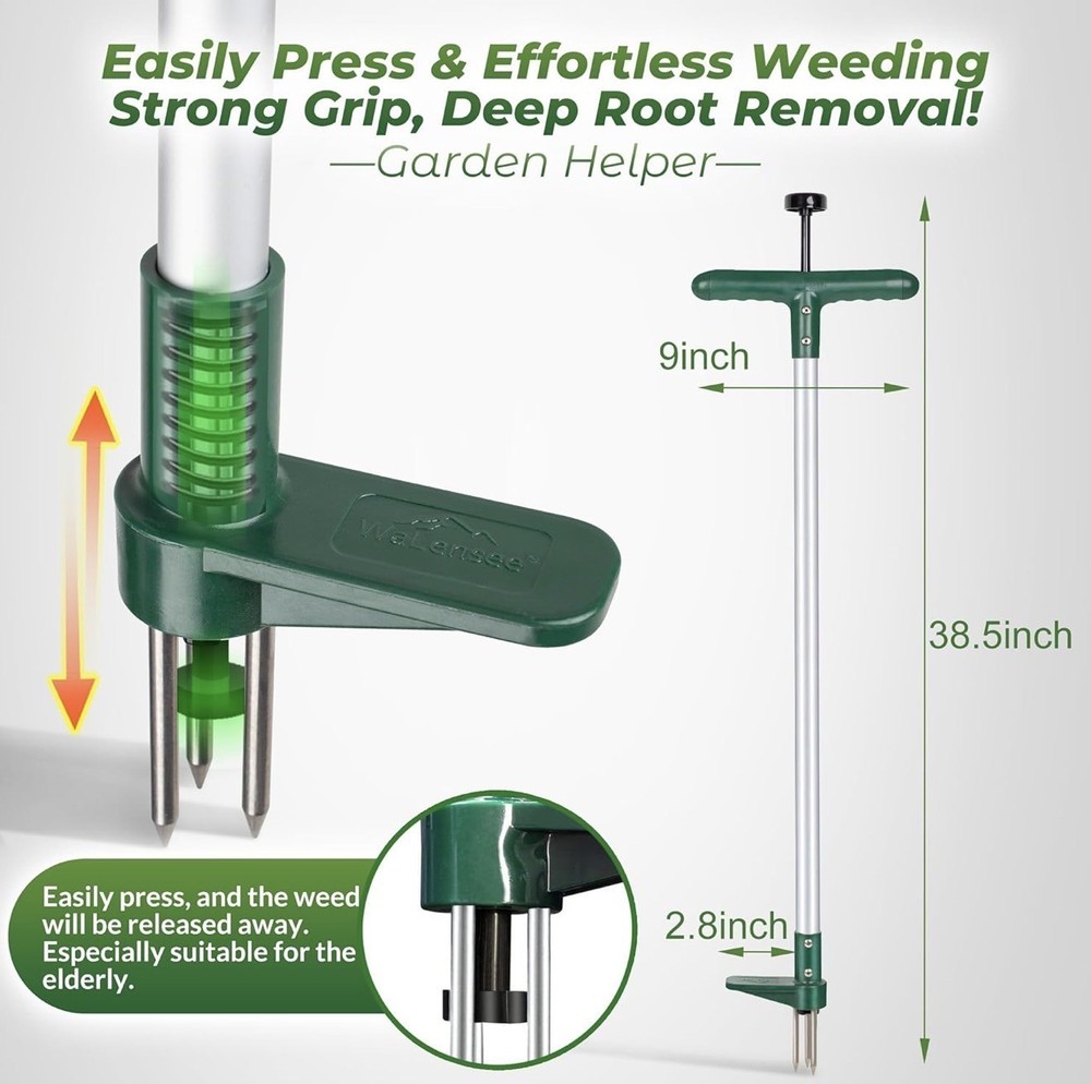 Walensee Weed Puller Stand Up Weeder Hand Tool Long Handle Garden Weeding Tool