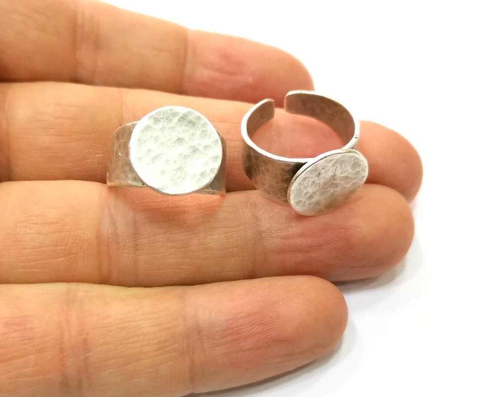 Round Large Blank Ring Setting Mounting Cabochon Base Adjustable Antique Silver